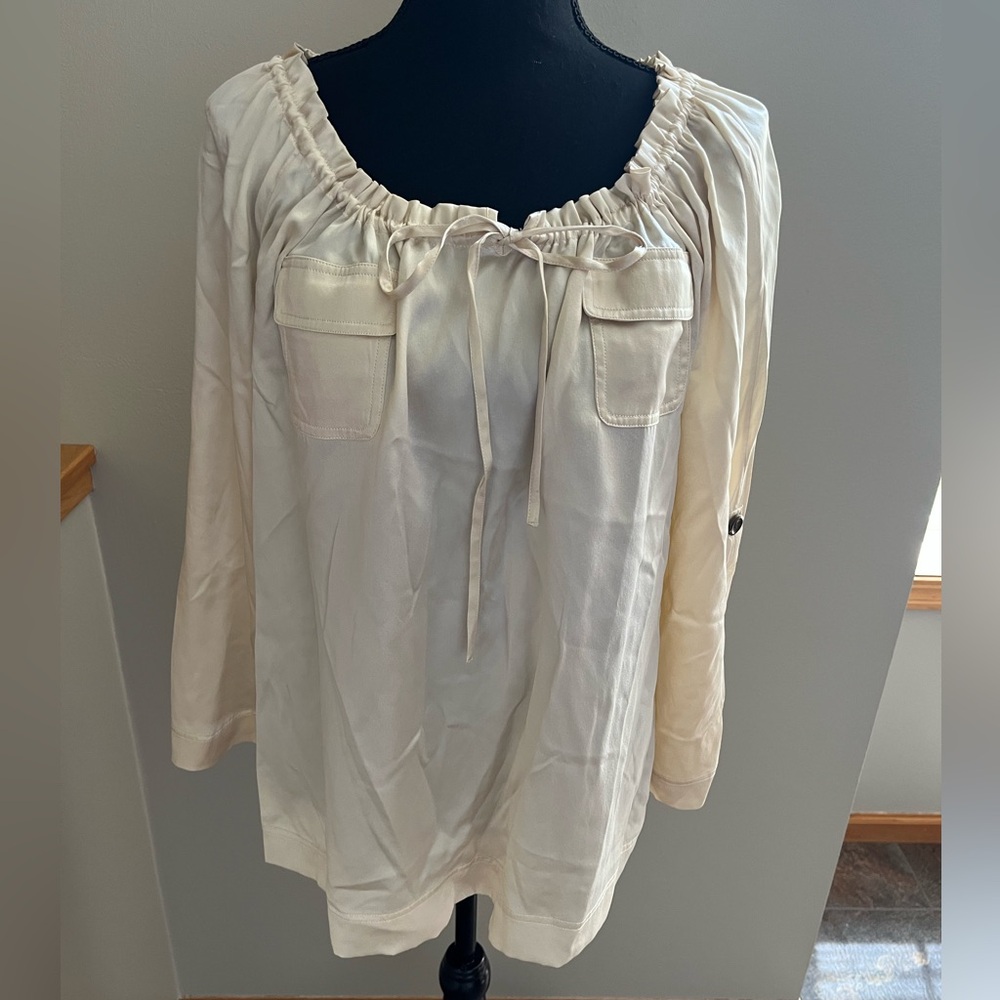 New Soft Surroundings 100% silk coquette 3/4 long sleeve tunic shirt. Size large